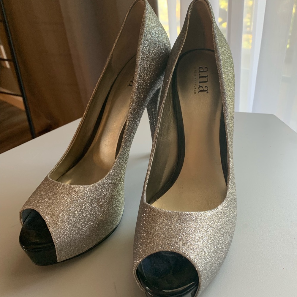 Glitter Silver Sparkle Open Toe Heels